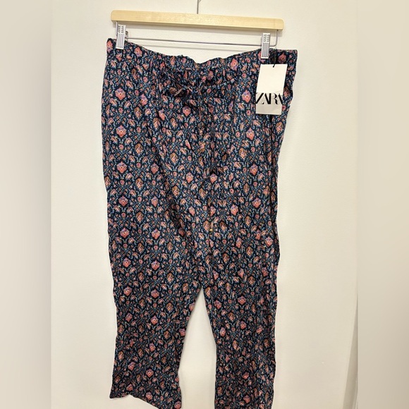 Zara Floral Ankle Pants - Pink and Blue - Picture 1 of 2